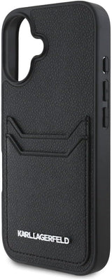 Karl Lagerfeld HC Grained PU Cardslot Metal Elong Case for iPhone 16 6.1" Black - KLHCP16SPKHPORPK
