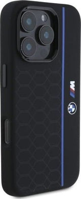 BMW M Series Silicone Hexagon Blue Line Case with MagSafe for iPhone 16 Pro 6.3" Black - BMHMP16L23SHEB