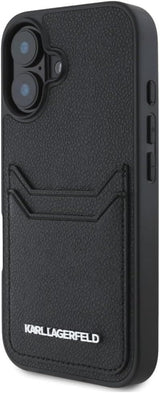 Karl Lagerfeld HC Grained PU Cardslot Metal Elong Case for iPhone 16 6.1" Black - KLHCP16SPKHPORPK