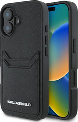 Karl Lagerfeld HC Grained PU Cardslot Metal Elong Case for iPhone 16 6.1" Black - KLHCP16SPKHPORPK