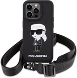 Karl Lagerfeld Ikonik Crossbody Silicone Case for iphone 15 Pro Max 6.7" Black - KLHCP15XSCBSKNK