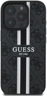 Guess Leather 4G Printed Stripes Hardcase with MagSafe for iphone 16 Pro 6.3" Black - GUHMP16LP4RPSK