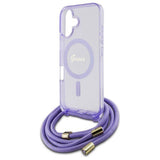 Guess Crossbody Cord Script Case with MagSafe for iPhone 16 6.1" Purple - GUHMP16SHCTSGNSU