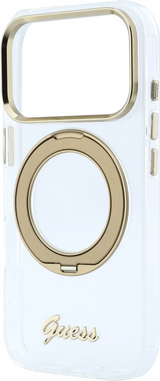 Guess IML Ring Stand 360 Script Metal Logo Case with MagSafe for iPhone 17/18 Pro 6.3" Clear - GUHMP18L6HCCMST