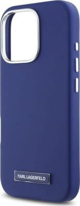 Karl Lagerfeld FW Metal Plate Case with MagSafe for iPhone 16 Pro Max 6.9" Case Blue - KLHMP16XPGMSRPB