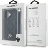 Karl Lagerfeld Quilted Initial Logo with Chain Strap Case for iPhone 16 6.1" Black - KLHCP16SPSQSKLSMSK