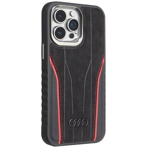Audi Genuine Leather Hard Case with MagSafe for iPhone 15 Pro Max 6.7" Black/Red - AU-TPUPCMIP15PM-R8/D3-RD