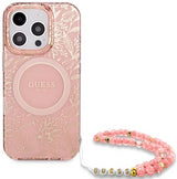 Guess IML Flowers Allover Electro and Pearl Strap Case with MagSafe for iPhone 16 Pro 6.3" Pink - GUHMP16LHCPOFPP