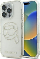 Karl Lagerfeld IML Rhinestones Karl Head Hardcase for iPhone 16 Pro 6.3" Clear - KLHCP16LHKHDCELT