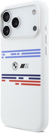 BMW M Series Silicone Horizontal Line Case with MagSafe for iPhone 17 Pro Max 6.9" White - BMHMP17X25SHOTSH