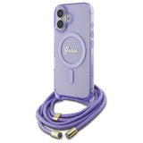 Guess Crossbody Cord Script Case with MagSafe for iPhone 16 6.1" Purple - GUHMP16SHCTSGNSU