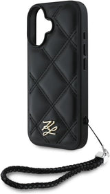 Karl Lagerfeld Quilted Initial Logo with Chain Strap Case for iPhone 16 6.1" Black - KLHCP16SPSQSKLSMSK