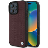BMW Sign Leather Diamond Metal Logo Case with MagSafe for iPhone 16 Pro Max 6.9" Red - BMHMP16X23RDDR