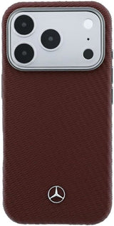 Mercedes Leather Semi Wrap Wood Effect Case with MagSafe for iPhone 17/18 Pro Max 6.9" Burgundy - MEHMP18X25PFWWPR