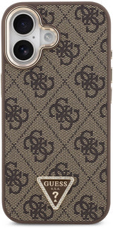 Guess PU Leather 4G Triangle Logo Gold Frame Case with MagSafe for iPhone 17 6.3" Brown - GUHMP17SP4GTDGMW