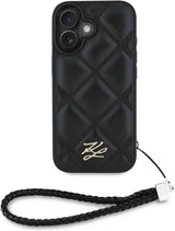 Karl Lagerfeld Quilted Initial Logo with Chain Strap Case for iPhone 16 6.1" Black - KLHCP16SPSQSKLSMSK