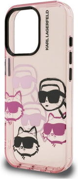 Karl Lagerfeld IML Multi Karl & Choupette Head Pattern Case for iPhone 16 Pro 6.3" Pink - KLHCP16LHMCHKCP