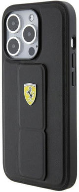 Ferrari Hard Case Grip Stand with Metal Logo for iphone 15 Pro 6.1" Black - FEHCP15XGSPSIK