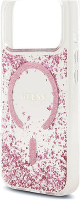 Guess Resin Bottom Glitter Case with MagSafe for iPhone 17/18 Pro Max 6.9" Clear Pink - GUHMP18XRGRGEP