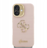 Guess PU Grained 4G Logo Stand Camera Frame Case for iPhone 16 6.1" Pink - GUHCP16SPCS4GSP