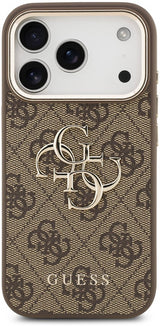Guess PU Leather 4G Big Logo Gold Frame Case for iPhone 17 Pro Max 6.9" Brown - GUHCP17X4GMGCBR