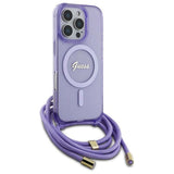 Guess Crossbody Cord Script Case with MagSafe for iPhone 16 Pro 6.3" Purple - GUHMP16LHCTSGNSU