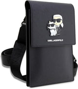 Karl Lagerfeld Saffiano Karl & Choupette Universal Phone Pouch with Strap Black - KLWBSAKCPMK