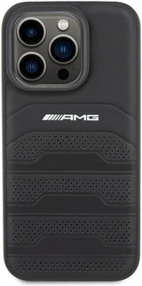 Mercedes AMG Hardcase Leather Debossed Lines Case for iphone 15 Pro Max 6.7" Black - AMHCP15XGSEBK