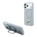 Karl Lagerfeld Karl & Choupette Head Pin Case with 360 MagSafe Ring Stand for iPhone 17/18 Pro 6.3" Grey - KLHMP18LPSRSCHG