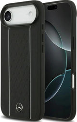 Mercedes Leather Star Pattern Stripes Case with MagSafe for iPhone 17 Air 6.5" Black - MEHMP17M25RPSLKH