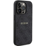 Guess 4G Collection Leather Metal Logo with MagSafe Hard Case for iphone 15 Pro 6.1" Black - GUHMP15LG4GFRK