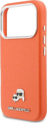Karl Lagerfeld Karl & Choupette Head Pins Saffiano Case with MagSafe iPhone 17 Pro Max 6.9" Orange - KLHMP17X6PFKCLO
