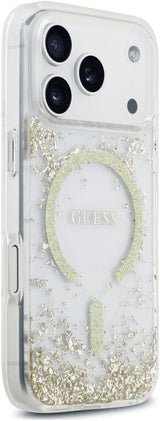 Guess Resin Bottom Glitter Case with MagSafe for iPhone 17/18 Pro 6.3" Clear Gold - GUHMP18LRGRGED