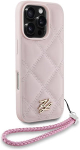 Karl Lagerfeld Quilted Initial Logo with Chain Strap Case for iPhone 16 Pro 6.3" Pink - KLHCP16LPSQSKLSMSP