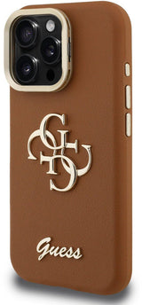 Guess PU Grained 4G Logo Stand Camera Frame Case for iPhone 16 Pro Max 6.9" Brown - GUHCP16XPCS4GSW