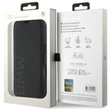 BMW Signature Leather Wordmark Bookcase for iPhone 16 Pro Max 6.9" Black - BMBKP16S23RMRLK