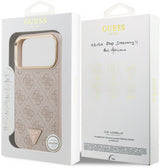 Guess PU Leather 4G Triangle Logo Gold Frame Case with MagSafe for iPhone 17 Pro Max 6.9" Pink - GUHMP17XP4GTDGMP