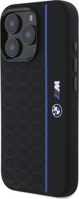 BMW M Series Silicone Hexagon Blue Line Case with MagSafe for iPhone 16 Pro 6.3" Black - BMHMP16L23SHEB