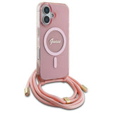 Guess Crossbody Cord Script Case with MagSafe iPhone 16 6.1" Pink - GUHMP16SHCTSGNSP