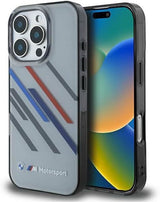 BMW Motorsport IML Random Stripes Case for iPhone 16 Pro Max 6.9" Grey - BMHCP16X23HTRAG