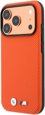 BMW M Quadrille Kevlar Metal Logo Case with MagSafe for iPhone 17/18 Pro Max 6.9" Orange - BMHMP18X25SWPUKEO