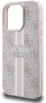 Guess Leather 4G Printed Stripes Hardcase with MagSafe for iphone 16 Pro Max 6.9" Pink - GUHMP16XP4RPSP