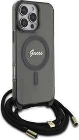 Guess Crossbody Cord Script Case with MagSafe for iPhone 16 Pro 6.3" Black - GUHMP16LHCTSGNSK