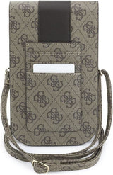 Guess 4G Round Classic Logo Stripes Universal Phone Pouch with Strap Brown - GUWB6PG4S4RW