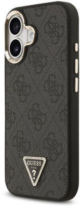 Guess PU Leather 4G Triangle Logo Gold Frame Case with MagSafe for iPhone 17 6.3" Black - GUHMP17SP4GTDGMK