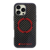 Audi Carbon Fiber Sports Red Circle Hardcase with MagSafe for iPhone 16 Pro Max 6.9" Black/Red - AUS-TPUPCMIP16PM-RSQ/D5-B