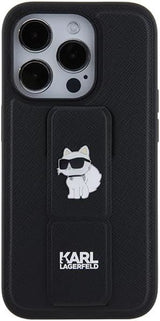 Karl Lagerfeld Choupette Pins with Grip Stand Saffiano for iphone 15 Pro 6.1" Black - KLHCP15LGSACHPK