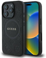 Guess Leather Saffiano Peony Classic Logo Hardcase with MagSafe for iphone 16 Pro 6.3" Black - GUHMP16LPSAPSMEK