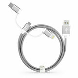 STK Binary 3 Charge & Sync Cable 1 Metre Micro USB Lightning Type C Grey