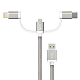 STK Binary 3 Charge & Sync Cable 1 Metre Micro USB Lightning Type C Grey